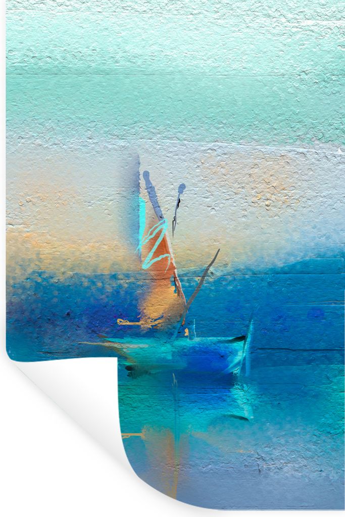 MuchoWow Wandtattoo Wandsticker Wandaufkleber Gemälde - Ölfarbe - Boot - Abstrakt 40x60 cm Selbstklebend und Repositionierbar - Wierderverwendb...