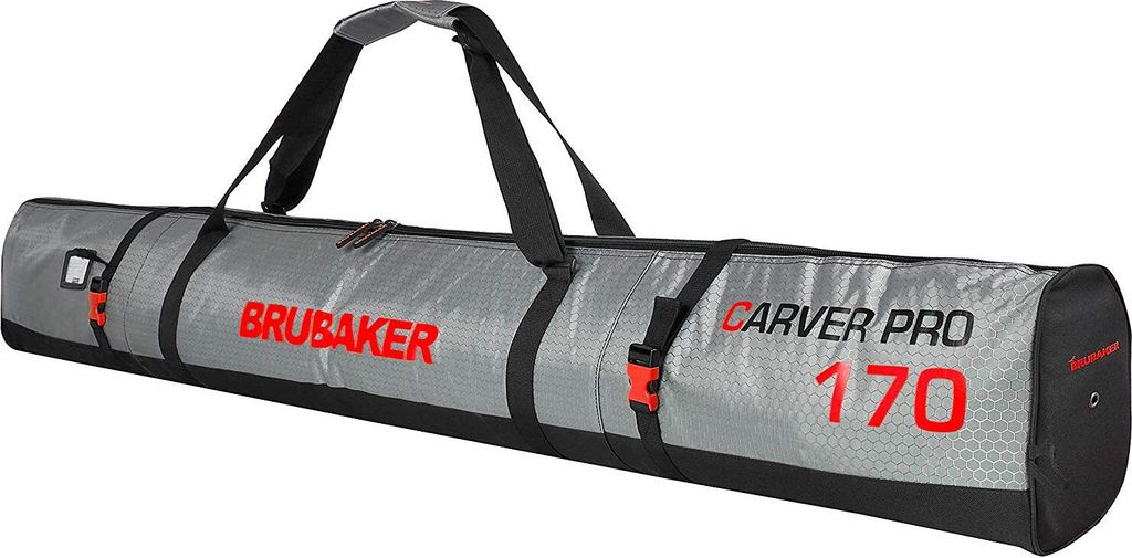 BRUBAKER CarverTec Pro Skisack 170 cm für 1 Paar Ski und Stöcke - Silber Rot