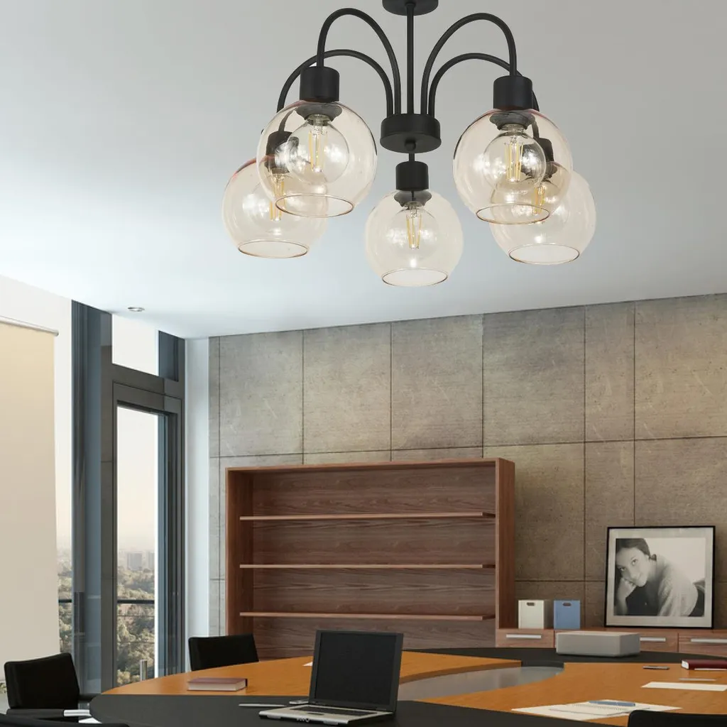 Plafonnier design noir mat ZEFIR avec diffuseur en verre transparent - 2