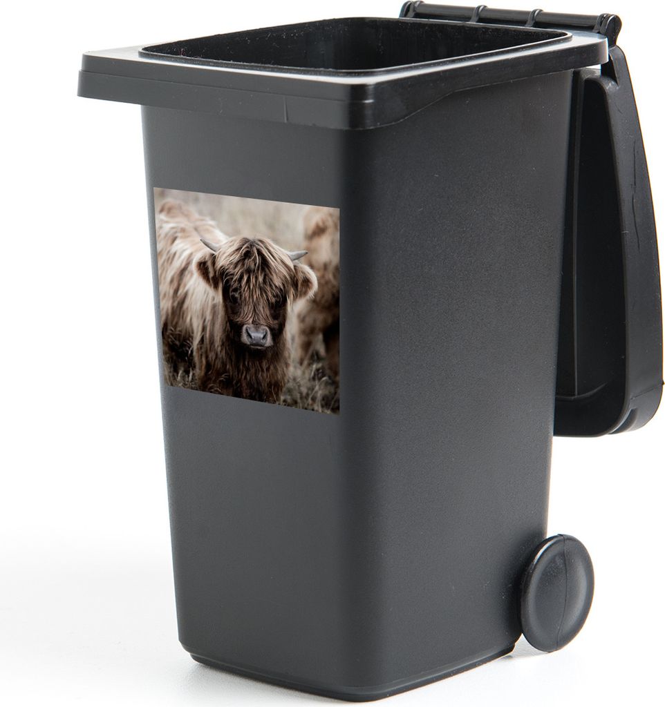 MuchoWow Mülltonnenaufkleber Schottischer Hochländer - Kühe - Braun 40x40 cm - Abfall-Aufkleber - Container - für Abfallcontainer