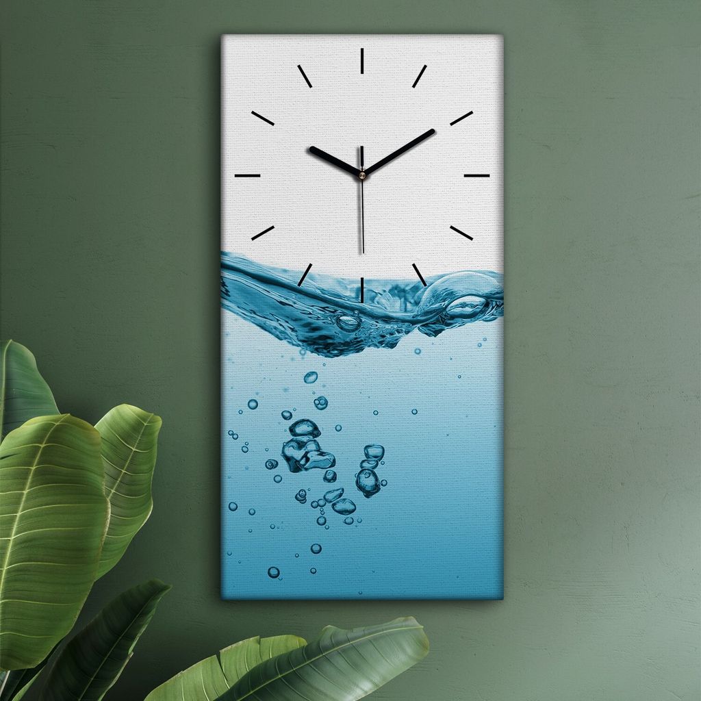 Wohnzimmer Leinwand Uhr Geräuschlos Küche 30x60 Spritzen, Wasser, Abstrakt, schwarze Zeiger