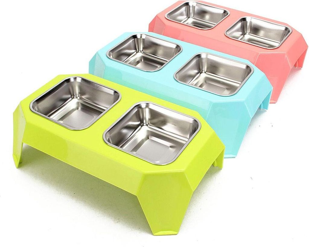 Edelstahl Double Pet Bowl Futter Wasser Futter für Hund Welpen Katzen Haustiere Zubehör Fütterung Scheiben - Rosa