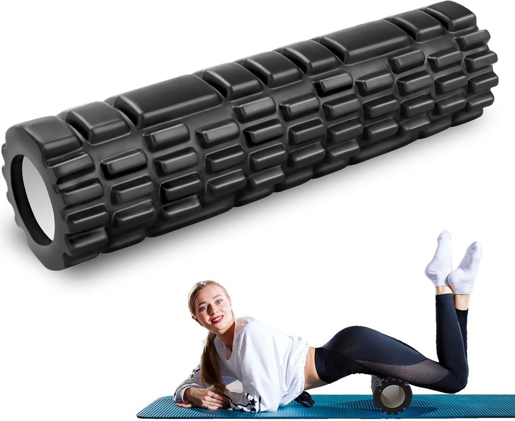Foam Roller - Massagegerät für Triggerpunkte - 30 × 8 cm (Schwarz) - Lindert Muskelverspannungen und Rückendruck