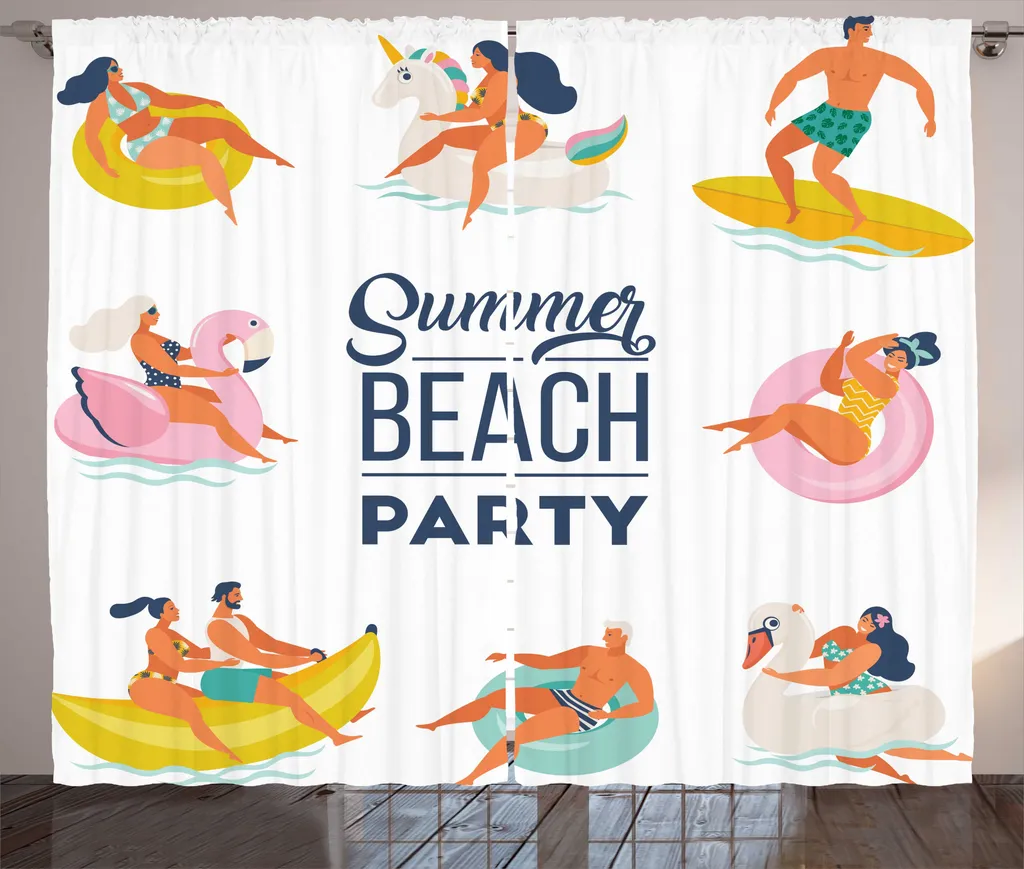 Rideau à Fronces ABAKUHAUS Pool Party, Motif Doodle Summer, 280 x 225 cm