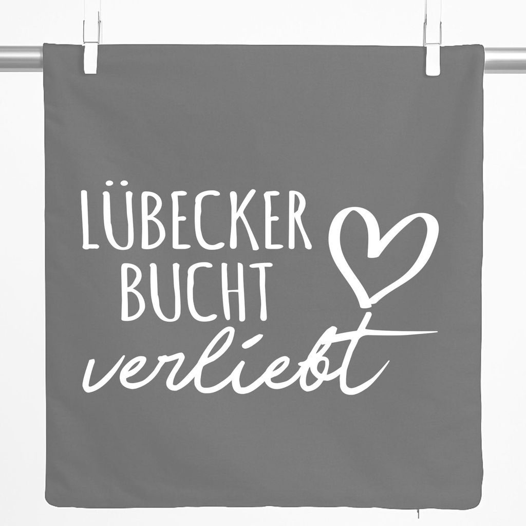 Huuraa Kissenbezug Lübecker Bucht verliebt 40x40cm Steel Grey Baumwolle Dekokissenbezug Geschenkidee