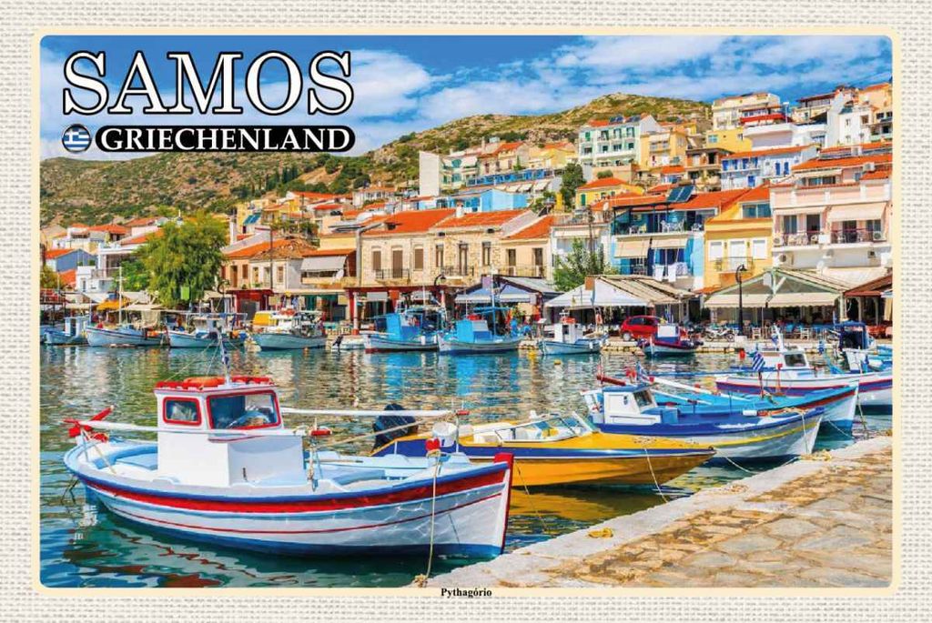 vianmo Holzschild 20x30 cm Samos Griechenland Pythagório Kleinstadt Bildmotiv Reisemotiv Europa