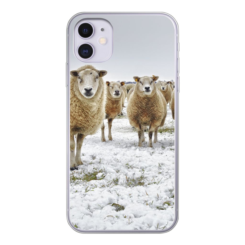 MuchoWow Handyhülle Schutzhülle Hülle für iPhone 11 Schafe - Wolle - Schnee Silikon Softcase Handy Hülle - Handytasche