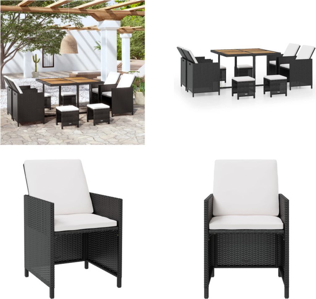 vidaXL 9 tlg. Garten Essgruppe Poly Rattan Akazienholz Schwarz - Gartenmöbel-Set - Gartenmöbel-Sets - Gartentisch Und Stühle - Gartentische Und ...