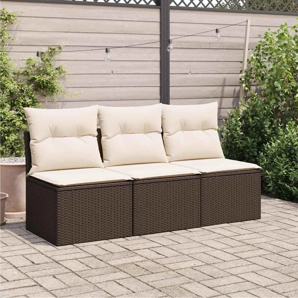 vidaXL Divano da Esterno 3 Posti Polirattan Marrone con Cuscini - 3