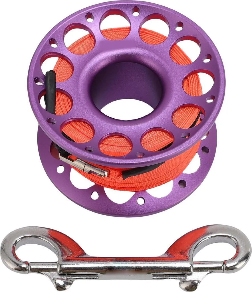 Dévidoir de plongée 30m en aluminium avec double mousqueton violet