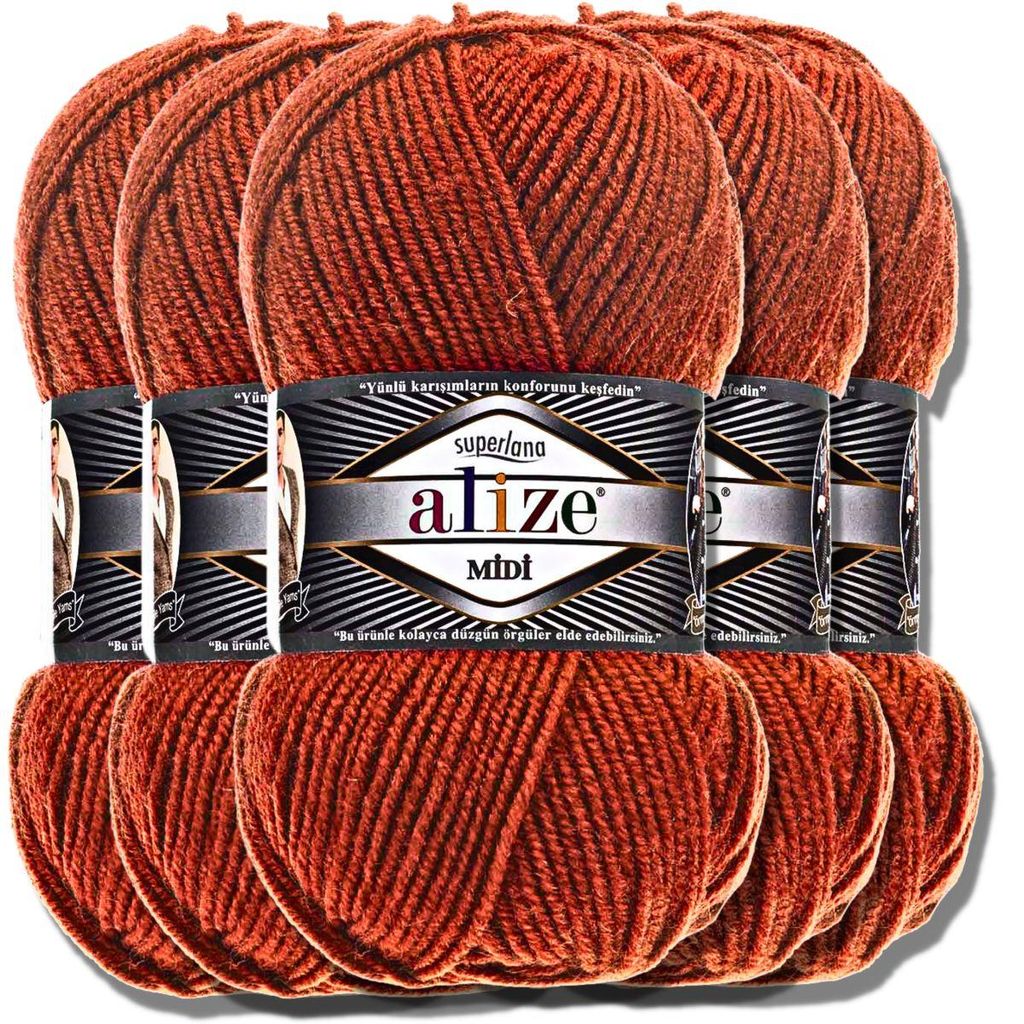 Alize 5x 100g Superlana Midi Wolle, Uni, Häkeln, Stricken (Terra | 36)