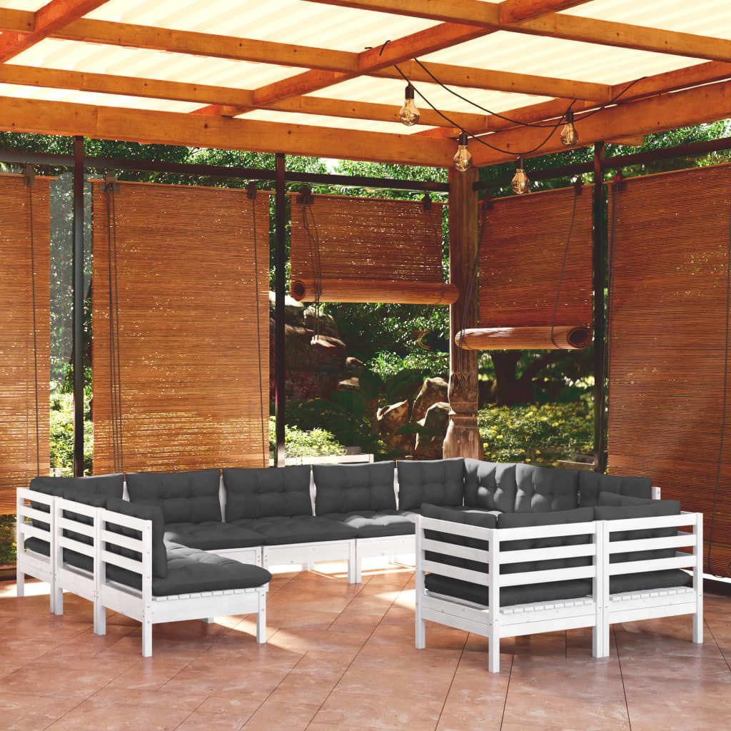 "2026 Promotion" 11-tlg. Garten-Lounge-Set - Sitzgruppe - mit Kissen - Weiß Kiefer Massivholz - Gartenmöbelset CC4481