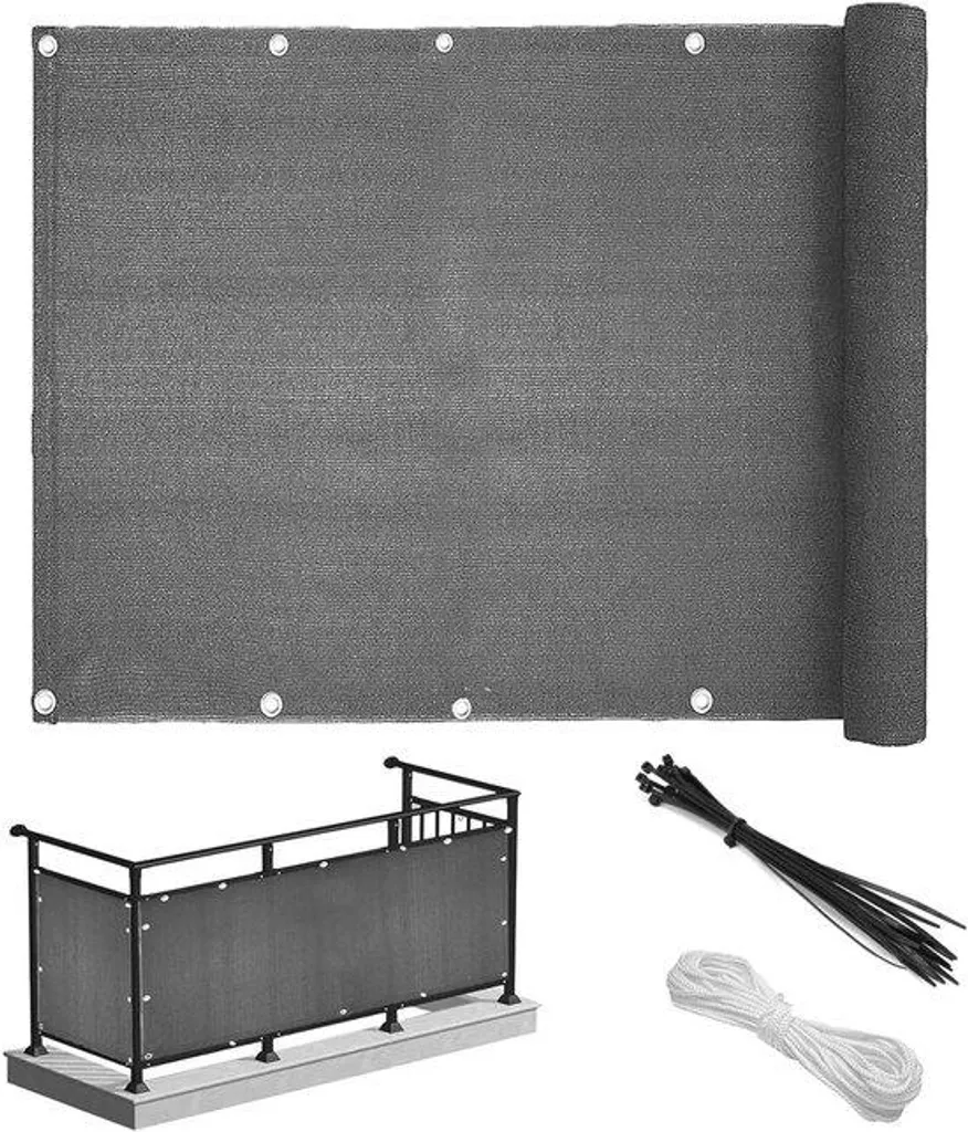 Protection vent et soleil pour terrasse 0,9x5 m gris, pose facile