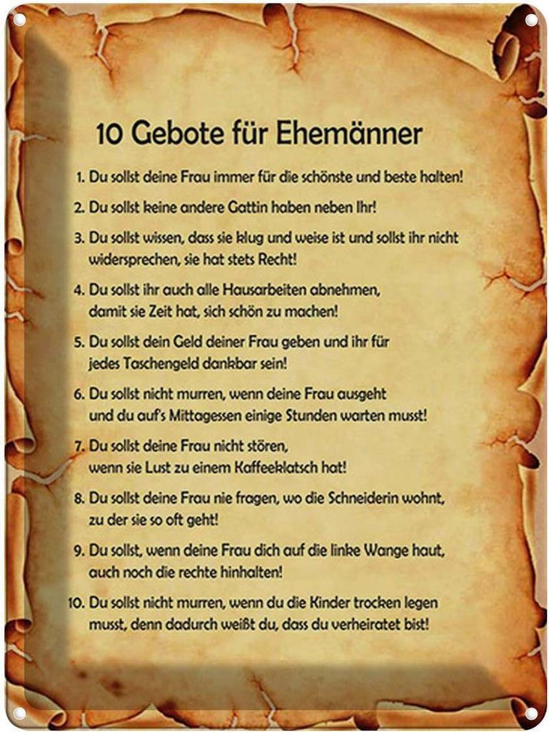 vianmo Blechschild 40x30 cm 10 Gebote für Ehemänner Spruch Produktbild 