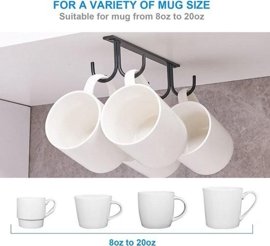 Unterschrank-Tassenhalter, Kaffeetassenhalter mit Schrauben, 12 Tassenhaken unter dem Regal, Abtropfhaken für die Bar, zum Aufhängen von Tassen, ...