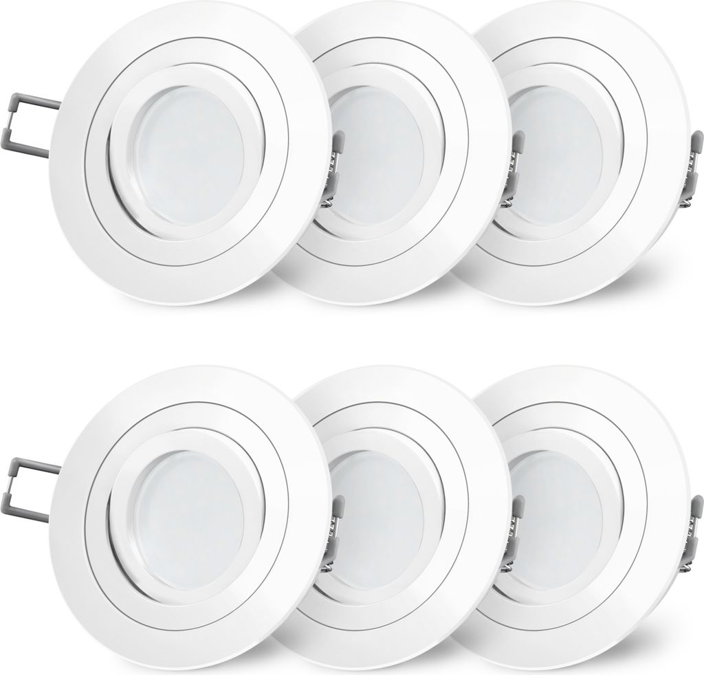 6 Stück SSC-LUXon RF-2 Einbauleuchte LED weiß schwenkbar rund - mit wechselbarem LED GU10 5W 230V neutralweiß - Einbaustrahler
