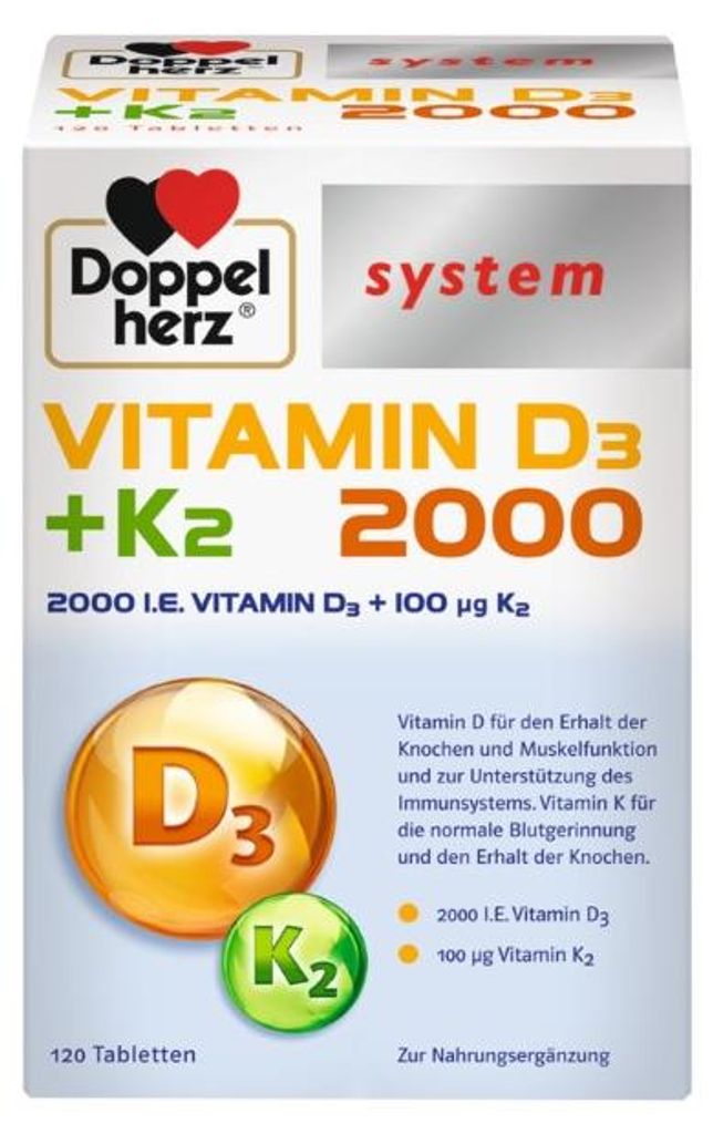 Doppelherz system Vitamin D3 + K2 2000 Tabletten, 120 St. Tabletten