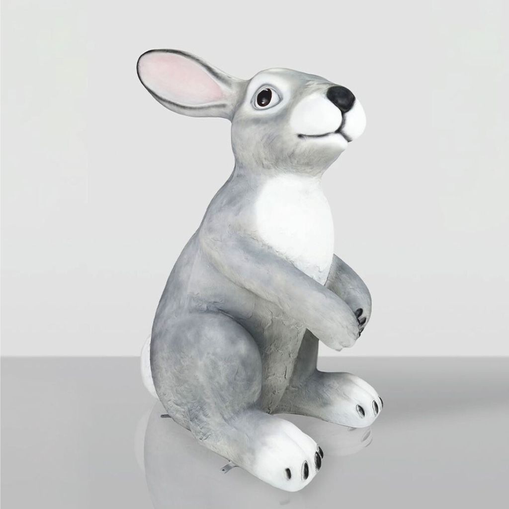 Casa Padrino XXL Deko Skulptur Hase Grau / Weiß H. 240 cm - Riesige Garten Figur