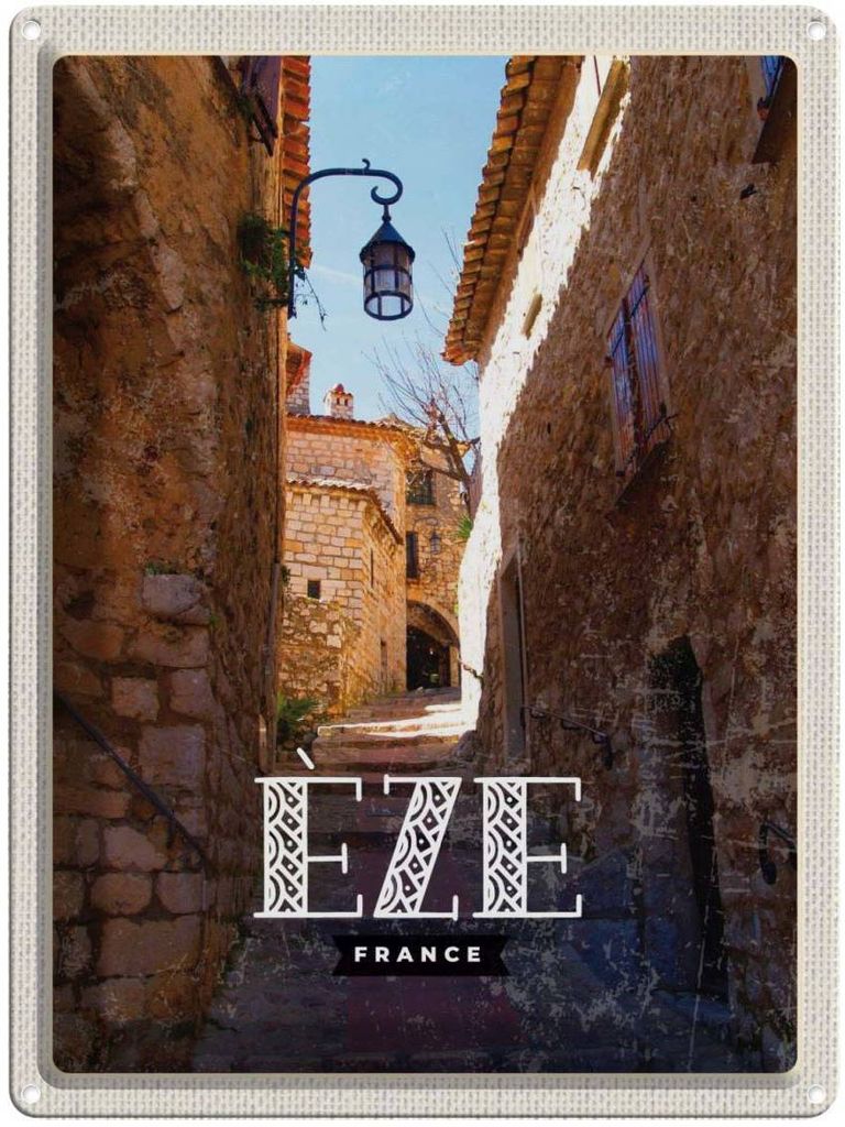 vianmo Blechschild 40x30 cm Retro Eze Urlaub France Mittelalter Stadt Bildmotiv Reisemotiv Abenteuer Reisen Europa