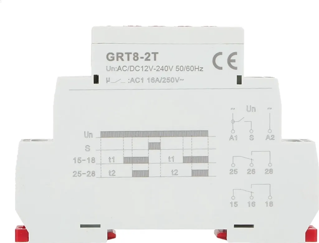 Relais Temporisé GRT8-2T Double Délai Réglable 12V-240V pour Rail Din 35mm