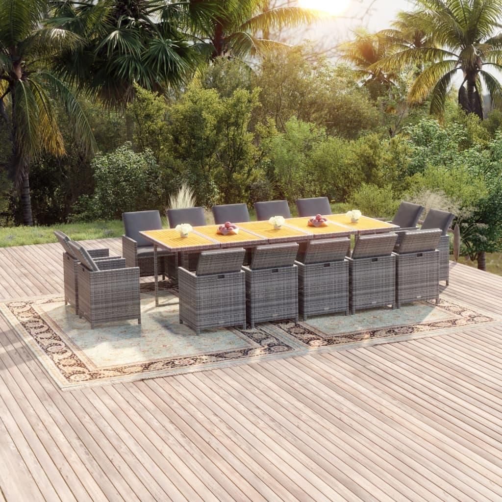 Maison Exclusive - 15-tlg. Garten-Essgruppe mit Auflagen Poly Rattan Grau