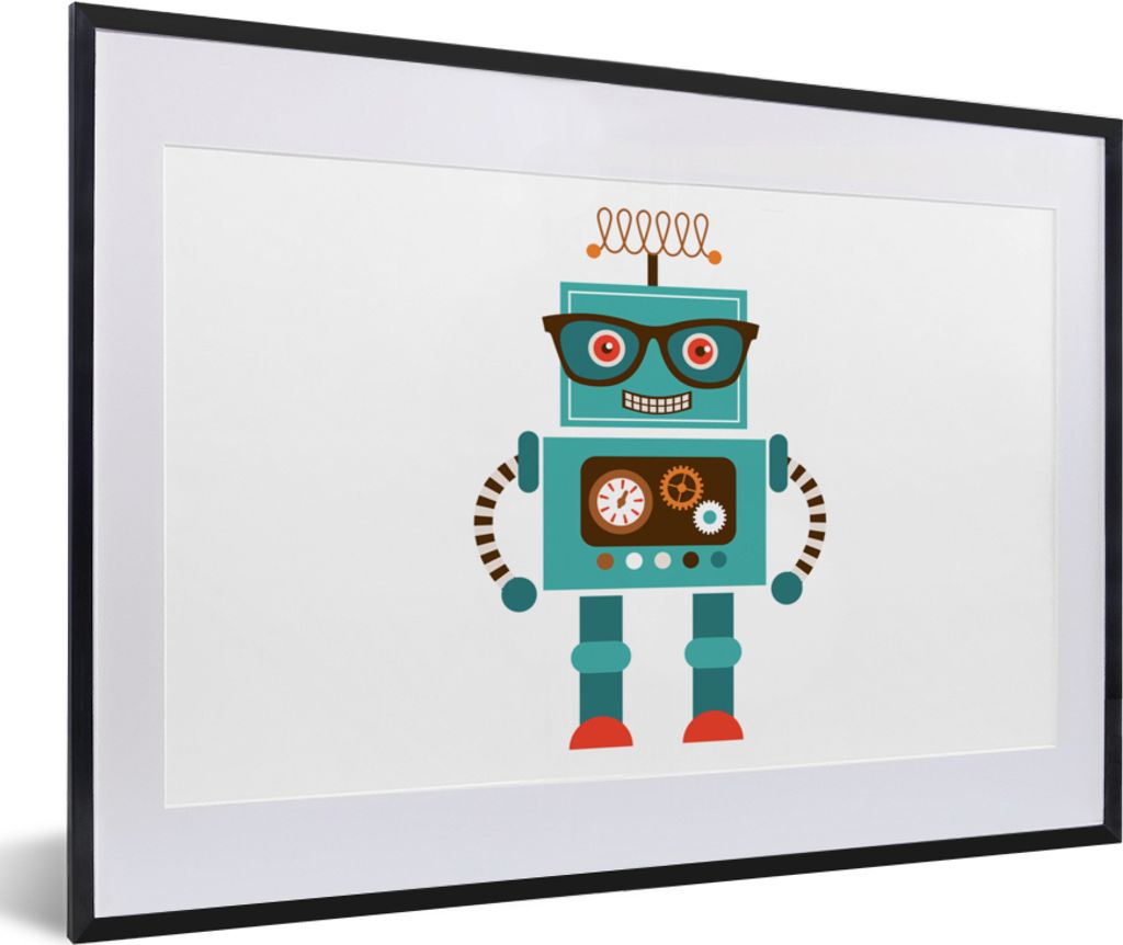 MuchoWow Gerahmtes Poster Roboter - Brille - Zahnräder - Gesicht - Jungen - Kinder 60x40 cm - Poster mit Schwarzem Bilderrahmen Wandposter Rahme...