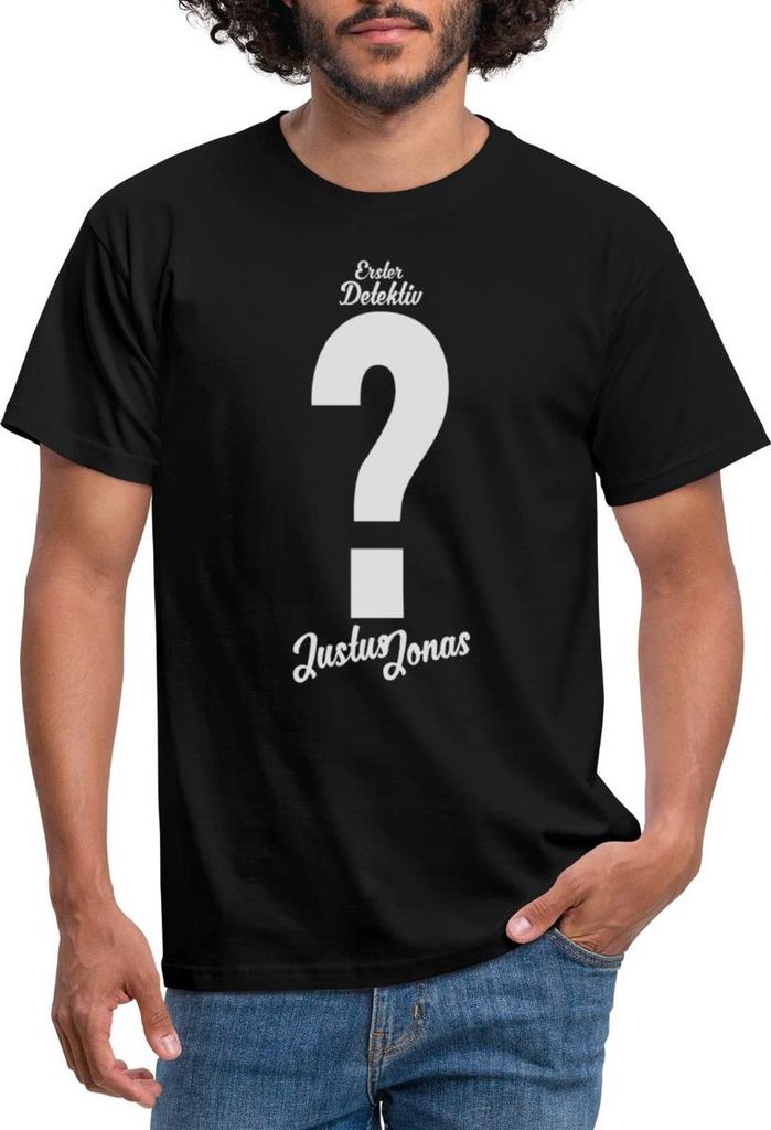 Spreadshirt Die Drei Fragezeichen Justus Jonas Kostüm Männer T-Shirt, M, Schwarz