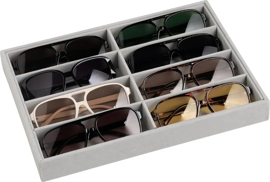 Boîte de rangement lunettes de soleil 8 slots gris pour homme et femme