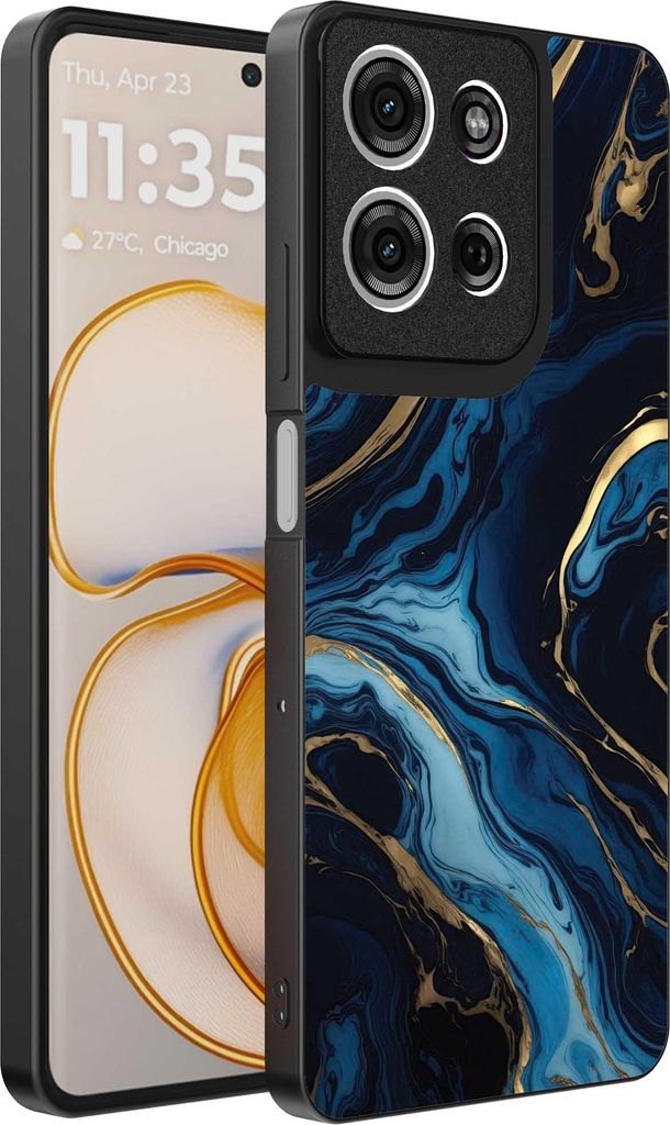 Geeignet für Motorola Edge 50 Telefon Fall mit Marmor Druck - TPU zurück Abdeckung Fall Gold blau Marmor Design - Gold Blau - Smartphonica