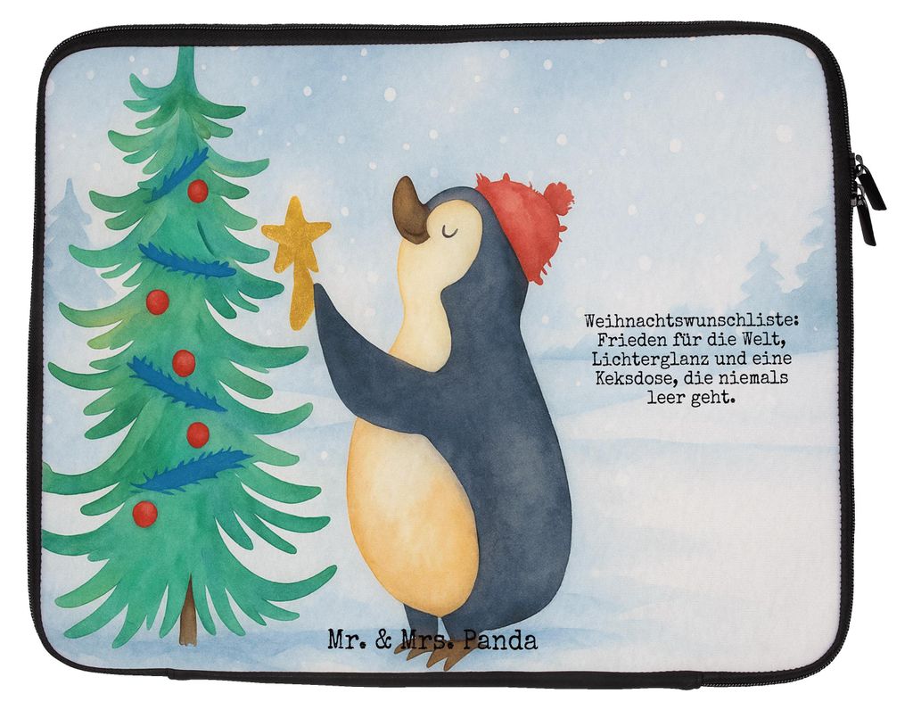 Mr. & Mrs. Panda Laptop Hülle Pinguin Weihnachtsbaum Design 20 x 28 cm - Weiß - Geschenk, Weihnachten, Laptophülle, Case, Tasche, Winter, Laptop...