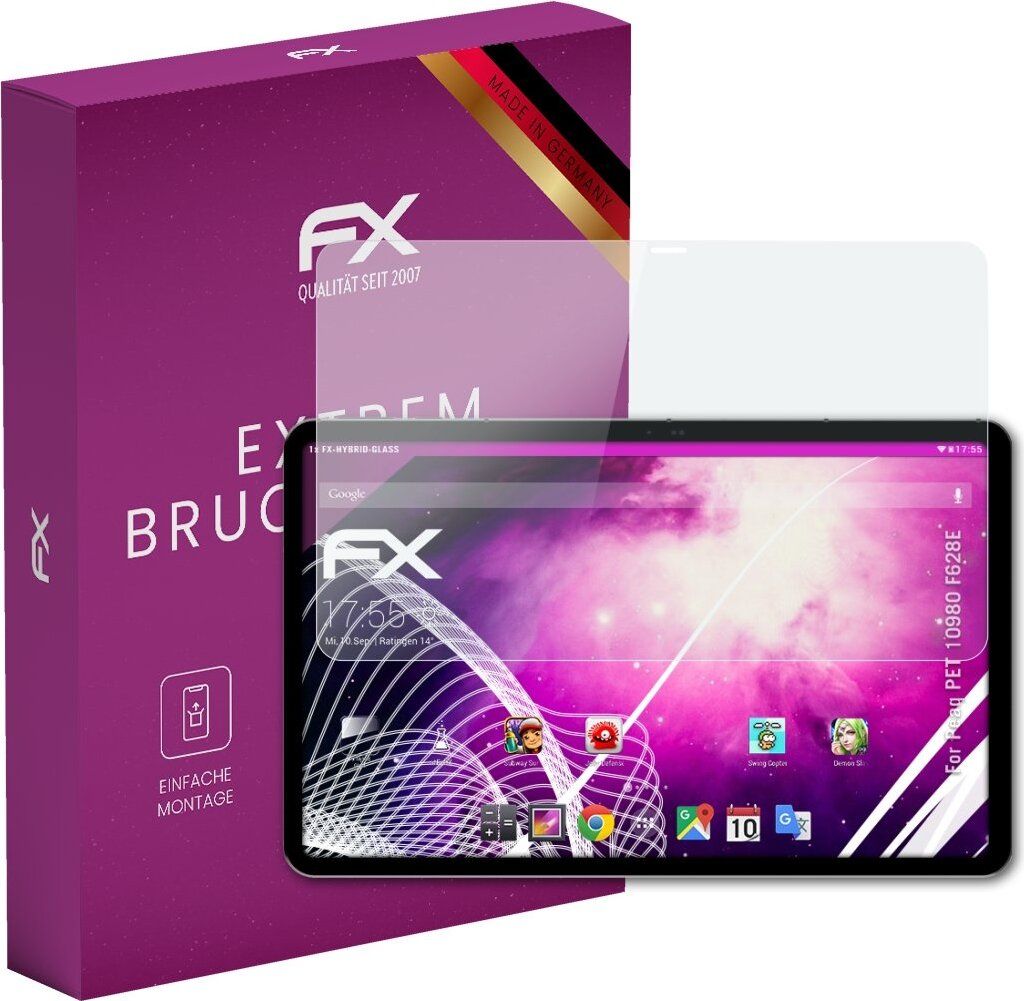 atFoliX FX-Hybrid-Glass Displayfolie kompatibel mit Peaq PET 10980 F628E Glasfolie