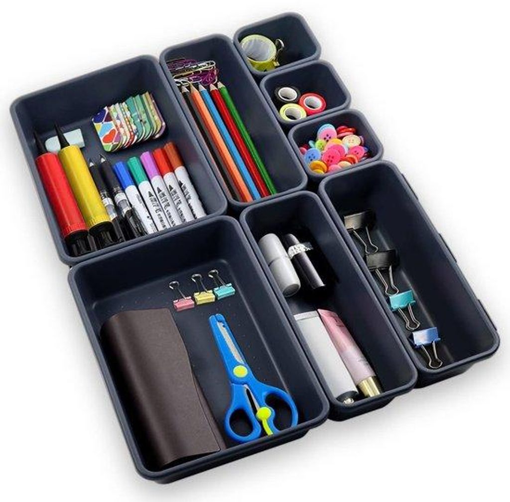 Kunststoff-Lade-Organizer 8er-Pack, Büro-Lade-Organisatiesystem mit 3 Maßen, Schreibtisch-Lade-Organizer für Büro/Schlafzimmer/Kaptafel
