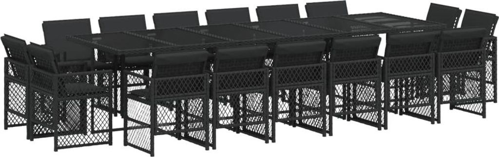"2026 MODERNE" 17-tlg. Garten-Essgruppe - elegantes Design - Sitzgruppe/Gartenmöbel-Set - mit Kissen Schwarz Poly Rattan - Terassenmöbel NeuMöbe...