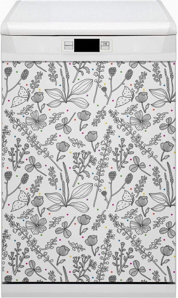 Geschirrspüle Magnet für Spülmaschine Magnetmatte Küche Magnete Dekorative 45x80 cm - Blumen und Punkte