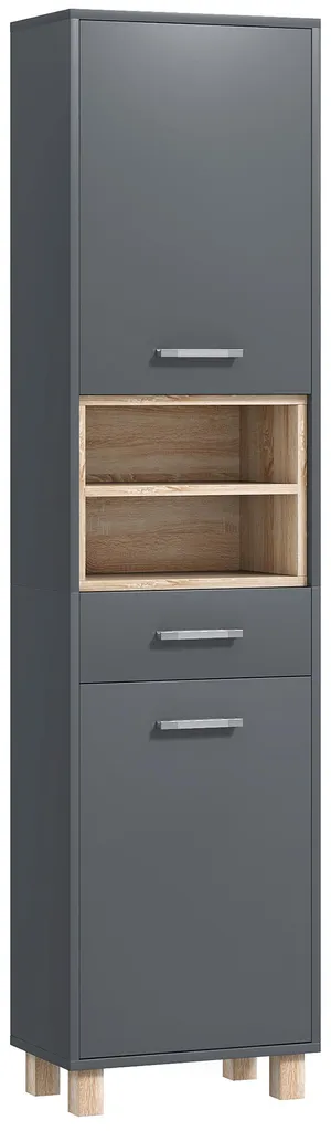 Armoire colonne salle de bain grise pour optimiser le rangement mural