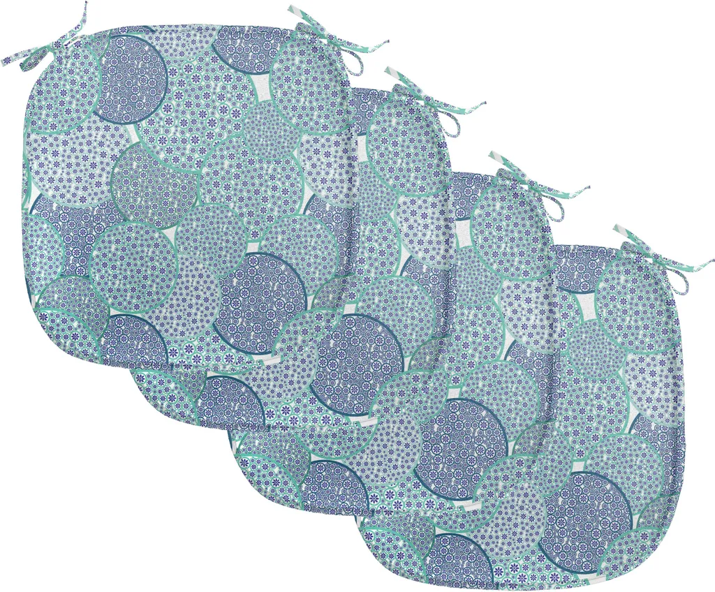 ABAKUHAUS Cuscini decorativi per sedie da sala da pranzo, cerchi color pastello, cuscini decorativi impermeabili con cinturini per sedie da cucina, 40 cm x 40 cm, confezione da 4, turchese blu navy