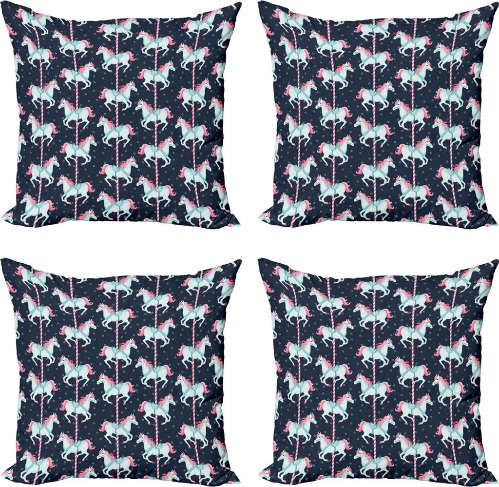 ABAKUHAUS Baby Kissenbezug Set (4 Stück), Karussell-Pferde Kinder, Moderner Doppelseitiger Digitaldruck, 40 cm x 40 cm, Indigo Blassblau Rosa