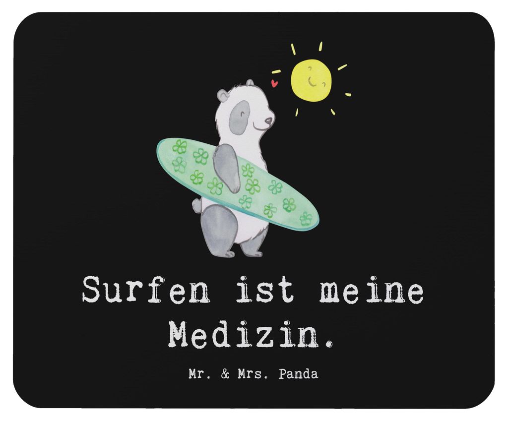 Mr. & Mrs. Panda Mauspad Panda Surfen - Schwarz - Geschenk, pc, Mousepad, Wellenreiten, Mouse Pad, Erholung, mousematte, laptop, Surfschule