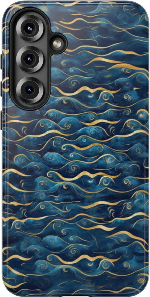 Blaue Wellen mit goldenen Akzenten – Hülle Kompatibel mit Samsung Galaxy S25 Plus