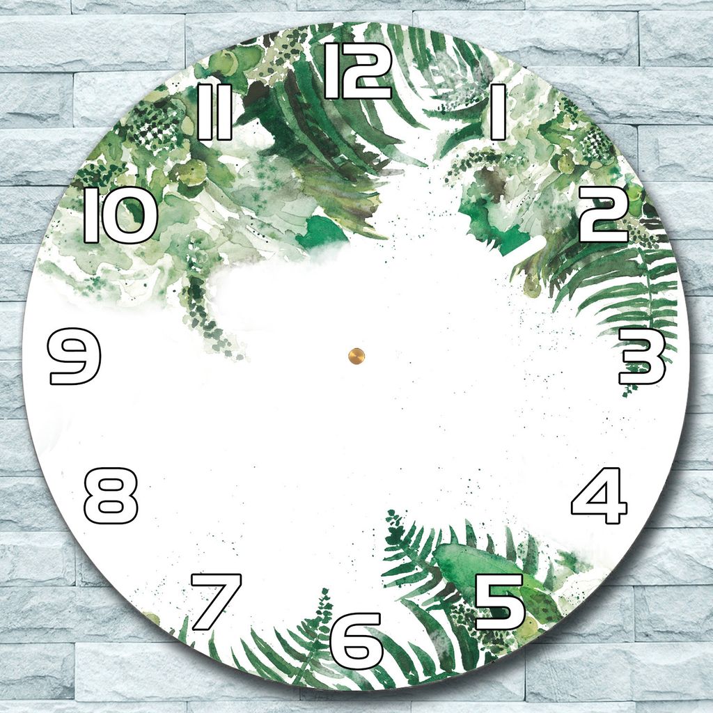 Wanduhr aus Glas Rund fi 30 Grüne Blätter Quarz Deko Produktbild 