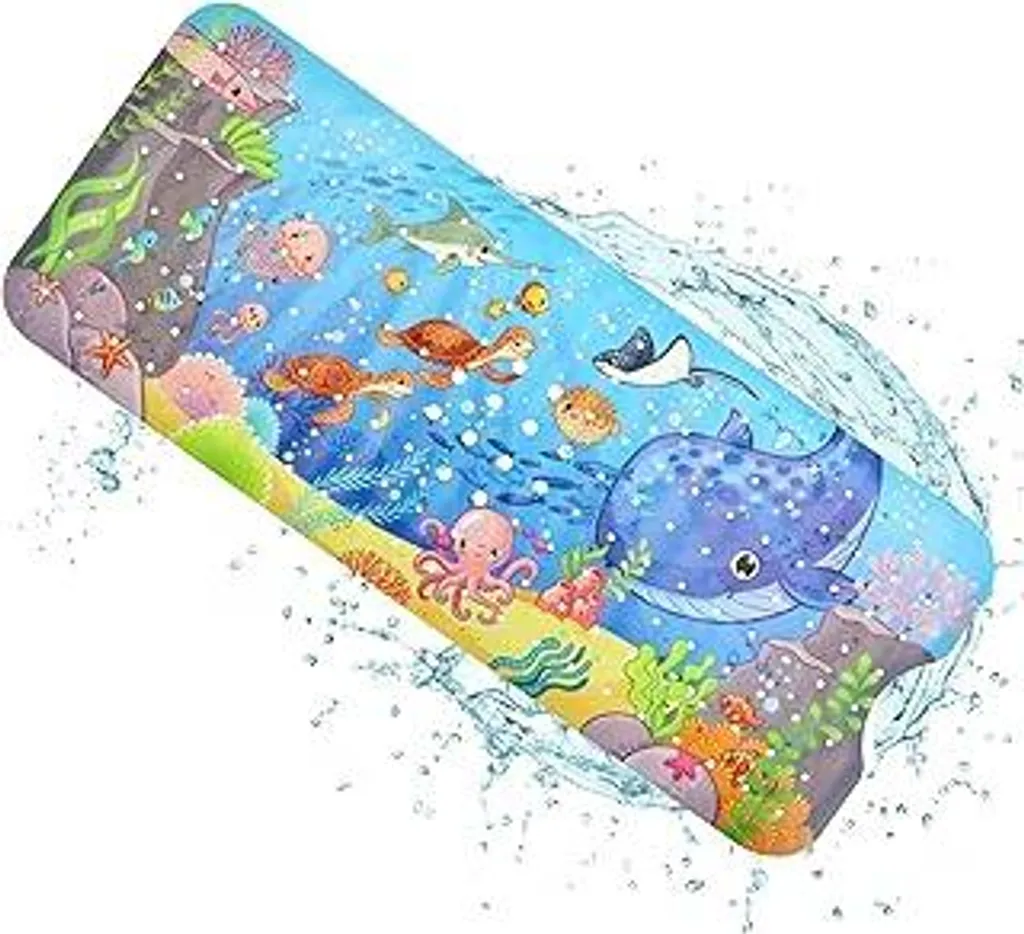 JOPHEK Tappetino antiscivolo per vasca da bagno per bambini, tappetino antiscivolo per doccia 100 x 40 cm, design con cartoni animati di balene, con 200 ventose, senza BPA, resistente alla muffa, lavabile in lavatrice