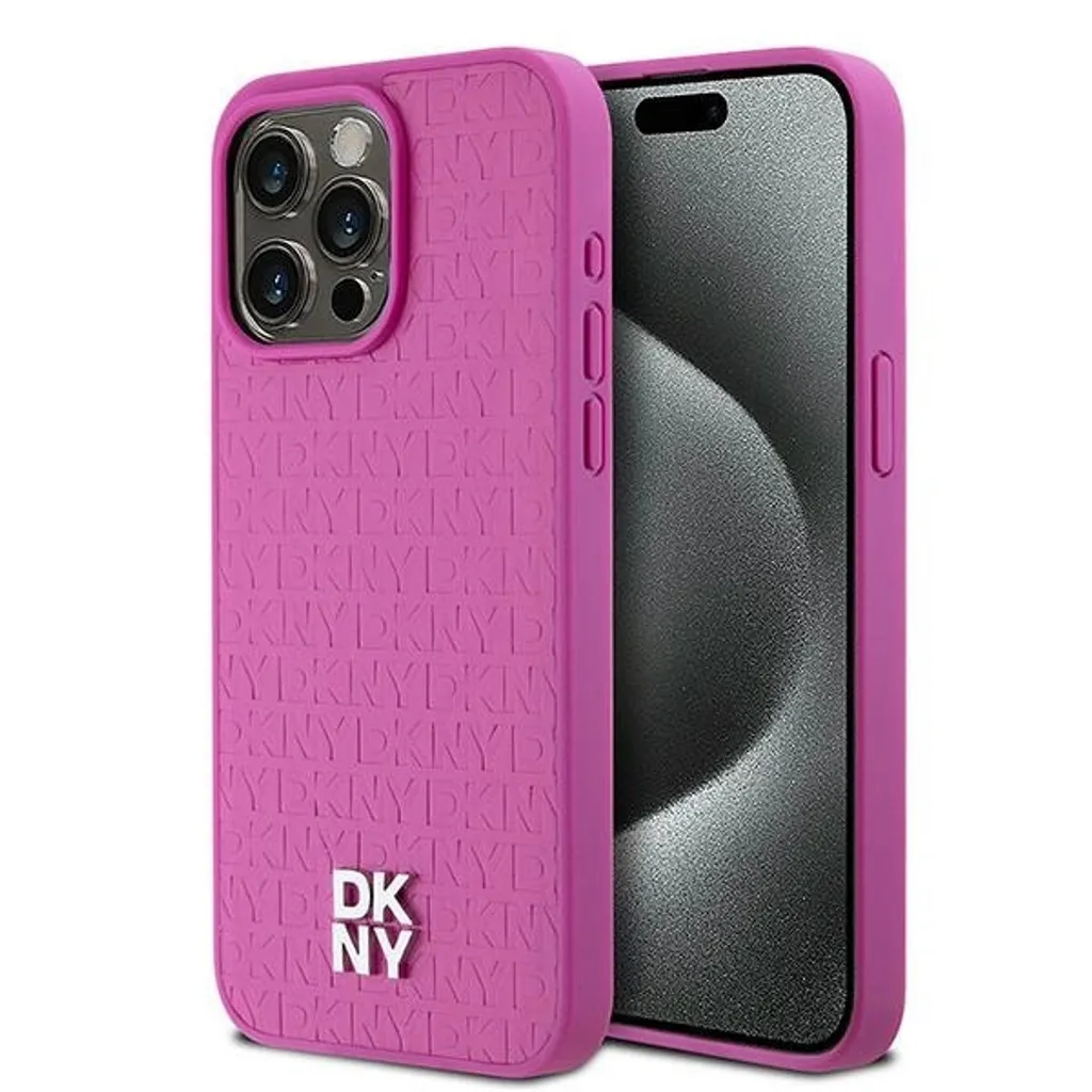 DKNY Custodia iPhone 15 Pro Max Rosa Pelle Monogram MagSafe - Lusso