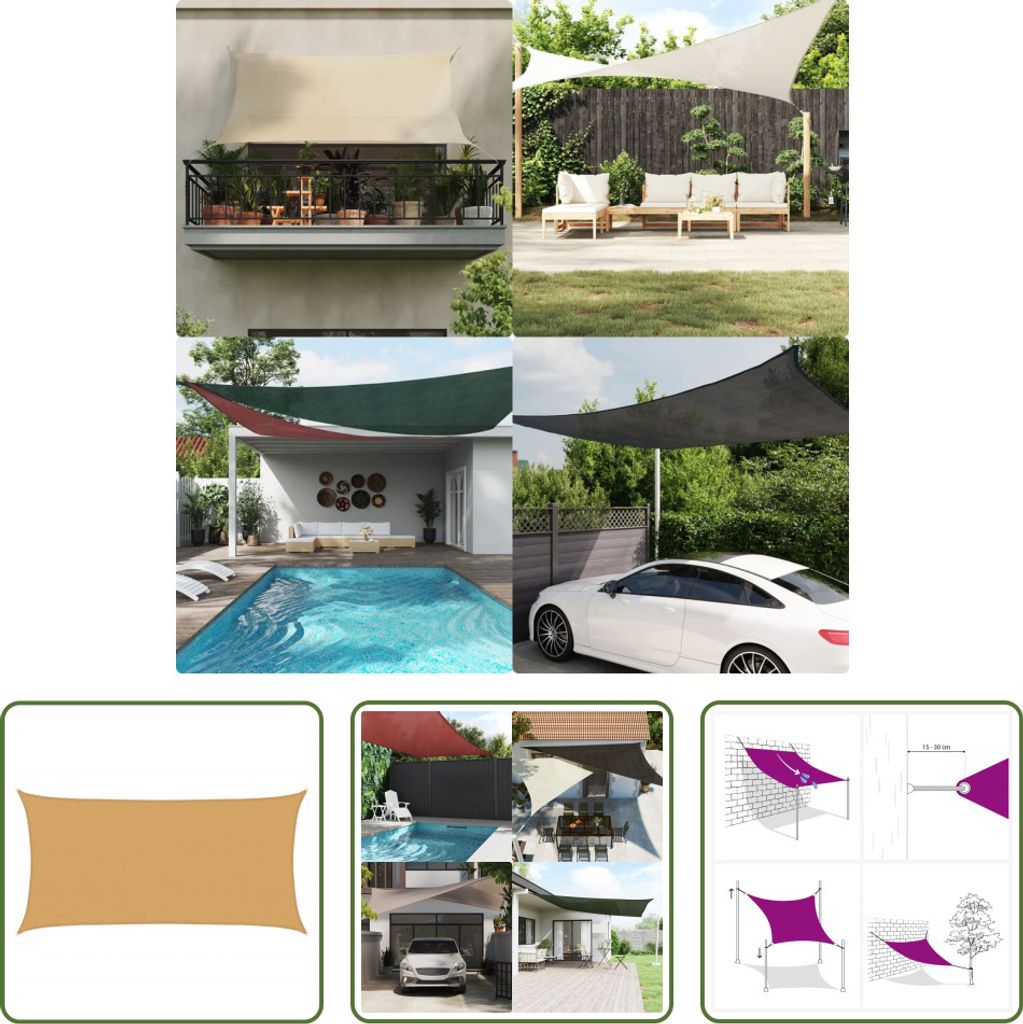 The Living Store Sonnensegel 160 g/m² Rechteckig Sandfarben 2x4 m HDPE