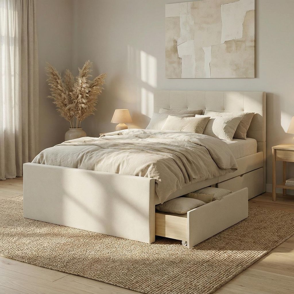 Homestyle4u Polsterbett 120x200 Beige Doppelbett Produktbild 