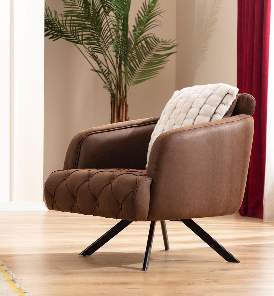 Sessel Ohrensessel Polster 1 Sitzer Braun Kunstleder JVmoebel