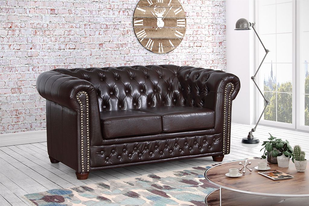 Edles Chesterfield Sofa 2 Sitzer in Kunstleder Vintage Produktbild 