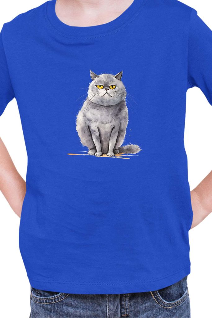 Kinder T-Shirt Funny Cats Breeds British Shorthair Cat 018, 3-4 Jahr - 104 / Blau