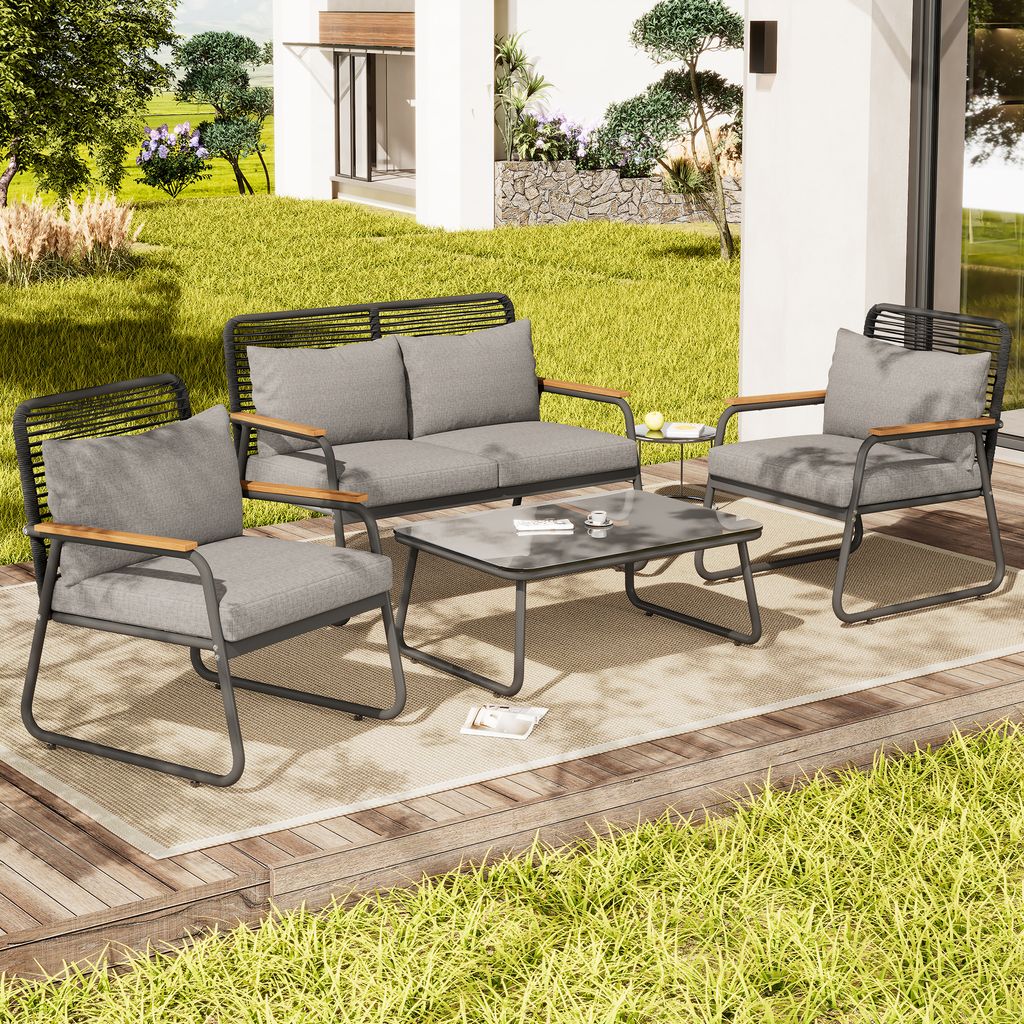 okwish Gartenlounge-Set, Loungeset, Gartenmöbel Sitzgruppe Balkonmöbel-Set, Sofa-Tisch-Set , Tischplatte aus gehärtetem Glas, verstellbare Bei...