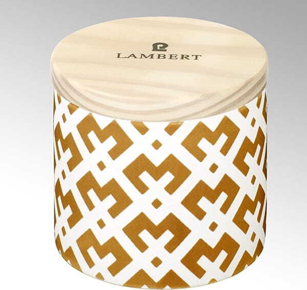 Lambert Ebba Duftkerze im Gefäß weiß mit Deckel H 8 cm, D 9 cm mit Lambert Logo auf Deckel Wachs weiß, Duft "Atlantic Breeze", Brenndauer 35 St...