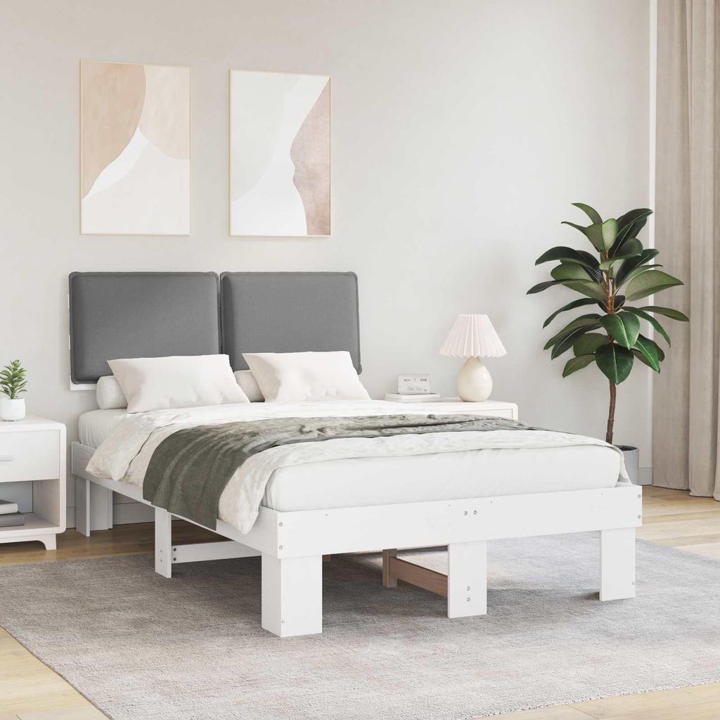 "Schlussverkauf" Einzelbett 1 PLACE - Bettgestell einzel - mit gepolstertem Kopfteil - Hellgrau 120x200 cm C3303
